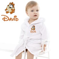 Baby and Toddler Cute Baby Taz and Custom Text Design Embroidered Hooded Bathrobe in Contrast Color 100% Cotton